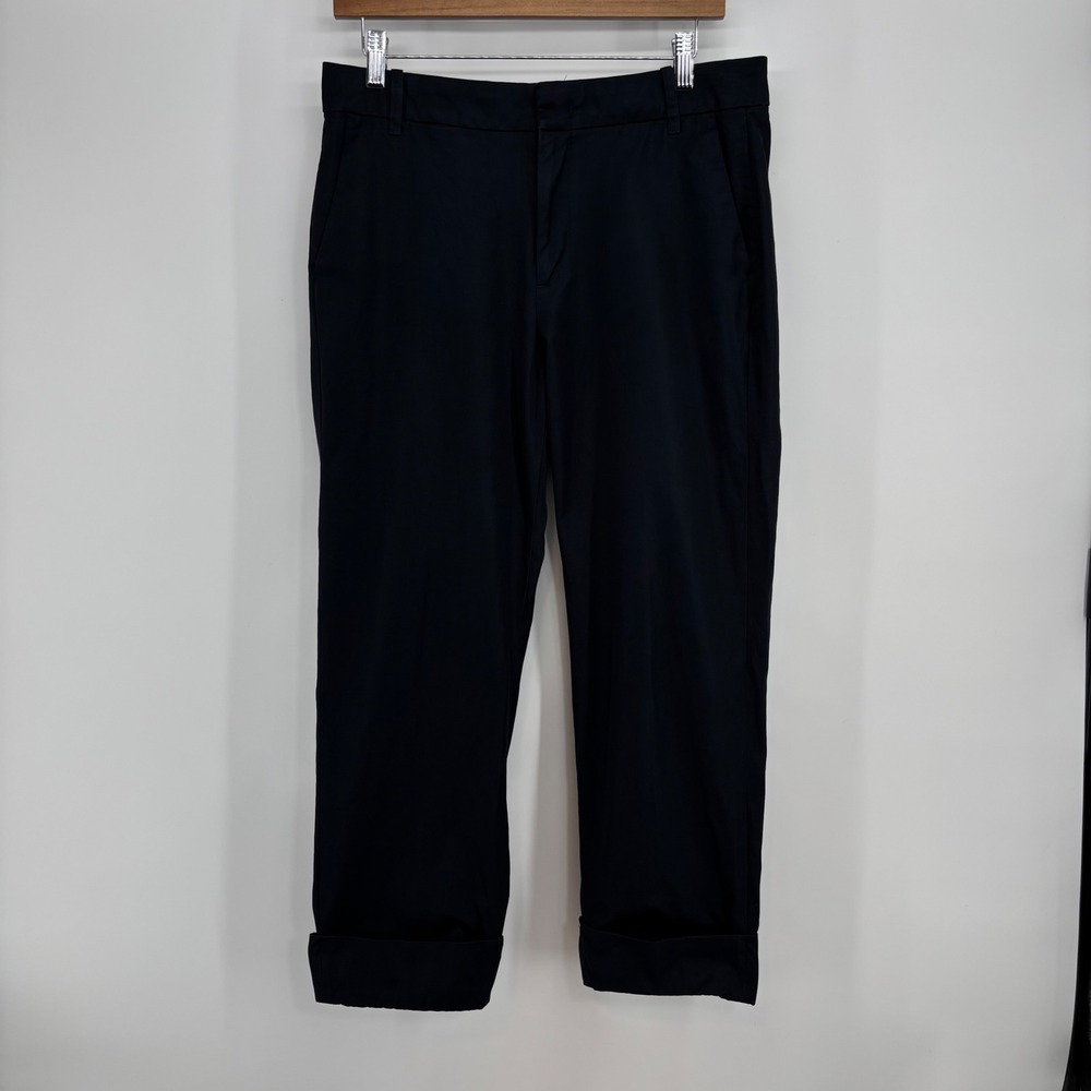 Vince 100% Cotton Black Women Size 10 Straight Leg‎ Cuffed Crop Trouser Pants